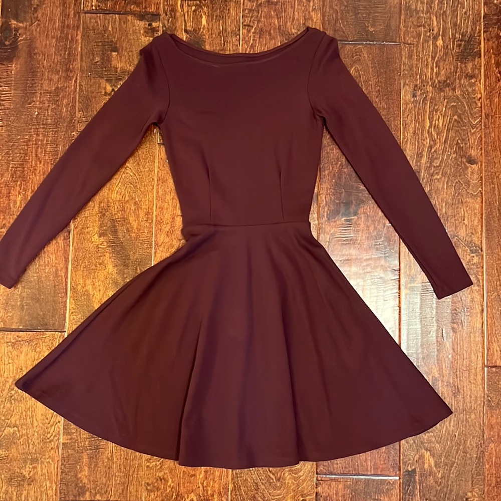 American Apparel Long Sleeve Maroon/Burgundy Skater Dress